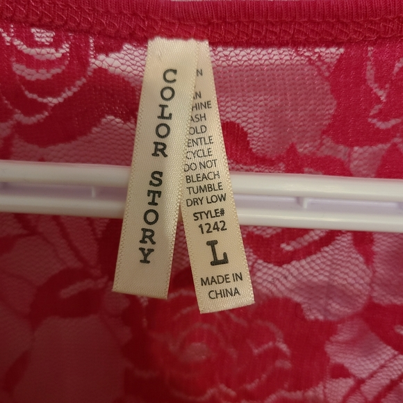 🌟Pink Rose Pattern Sheer/Lace Shirt Size Large - Picture 4 of 5